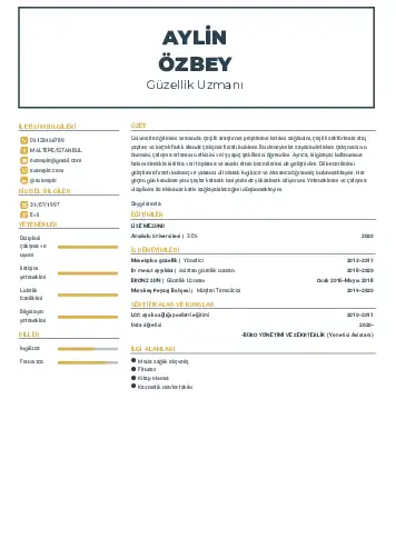 Güzellik Uzmanı Cv Örnekleri  cv indir